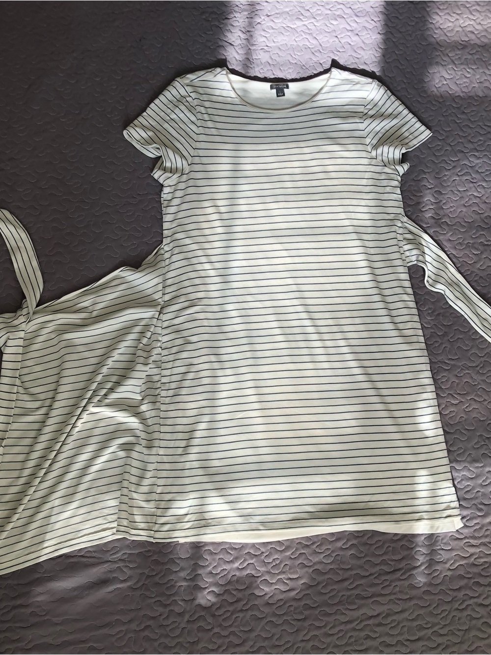 Ann Taylor Ivory and Navy Striped Tie-Waist Mini Dress - Picture 3 of 7